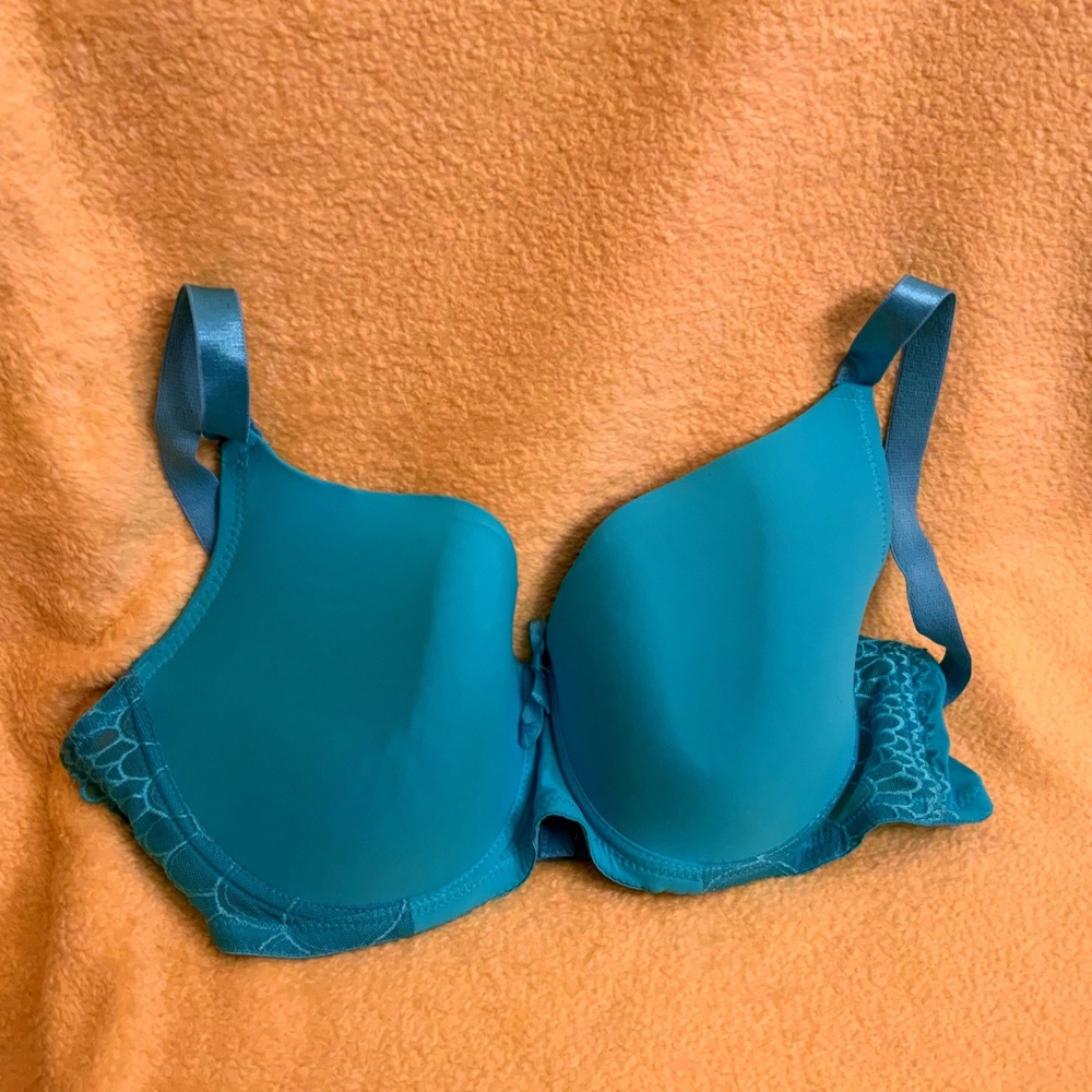 Bra 40D Emily Johnson Teal Lace Trim Padded Underwire Bra 40D Style 6627D